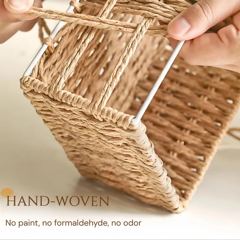 Agirlvct Wicker Baskets with Liner for Counter, Natural Paper Rope Rattan Storage Basket,Hand Woven Pantry Table Organizer Bins for Bedroom Living Room School Shelves Office Desk (3 Pack Beige) - Image 5