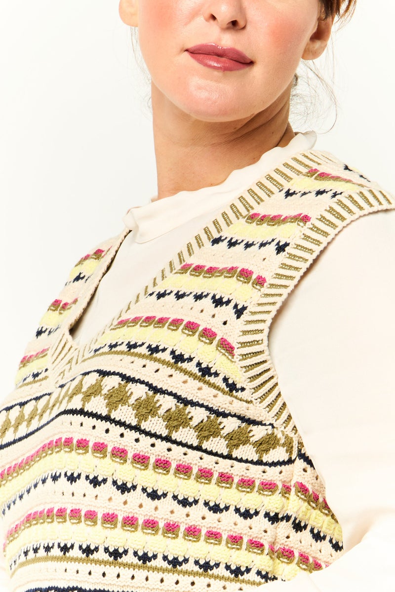 Scotch & Soda Women V-Neck Sleeveless Crochet Vest Sweater, Multicolor - Image 3