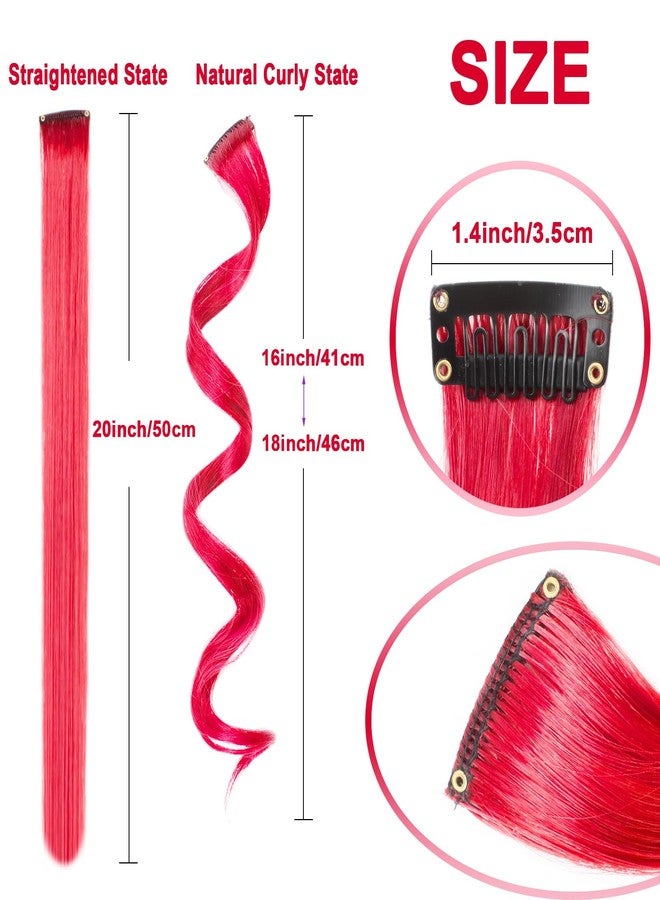 Olldag 10 PCS Red Hair Extensions, Curly Wavy Synthetic Hairpieces Clip in Rainbow Neon Party Highlights, Colorful Hair Accessories for Girls Women 17 inch (Red) - Image 5