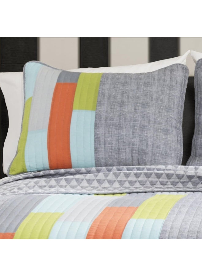 Lush Decor Lush Decor Shelly Stripe Quilt  Modern Geometric Pattern Reversible 2 Piece Bedding Set  Twin  Orange  Gray  - Image 3