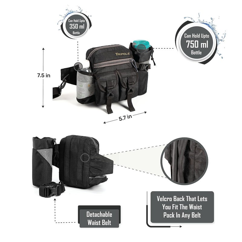 TriPole Waist Pack with Detachable Bottle Holder - Multi-Utility Waist and Sling Bag for Hiking, Cycling, and Backpacking - Image 5