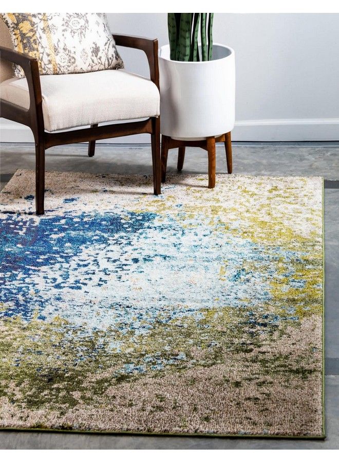 Unique Loom سجادة منطقة عصرية ملونة بألوان خفيفة من مجموعة استريلا 3 قدم × 5 قدم أزرق بيج - Image 1