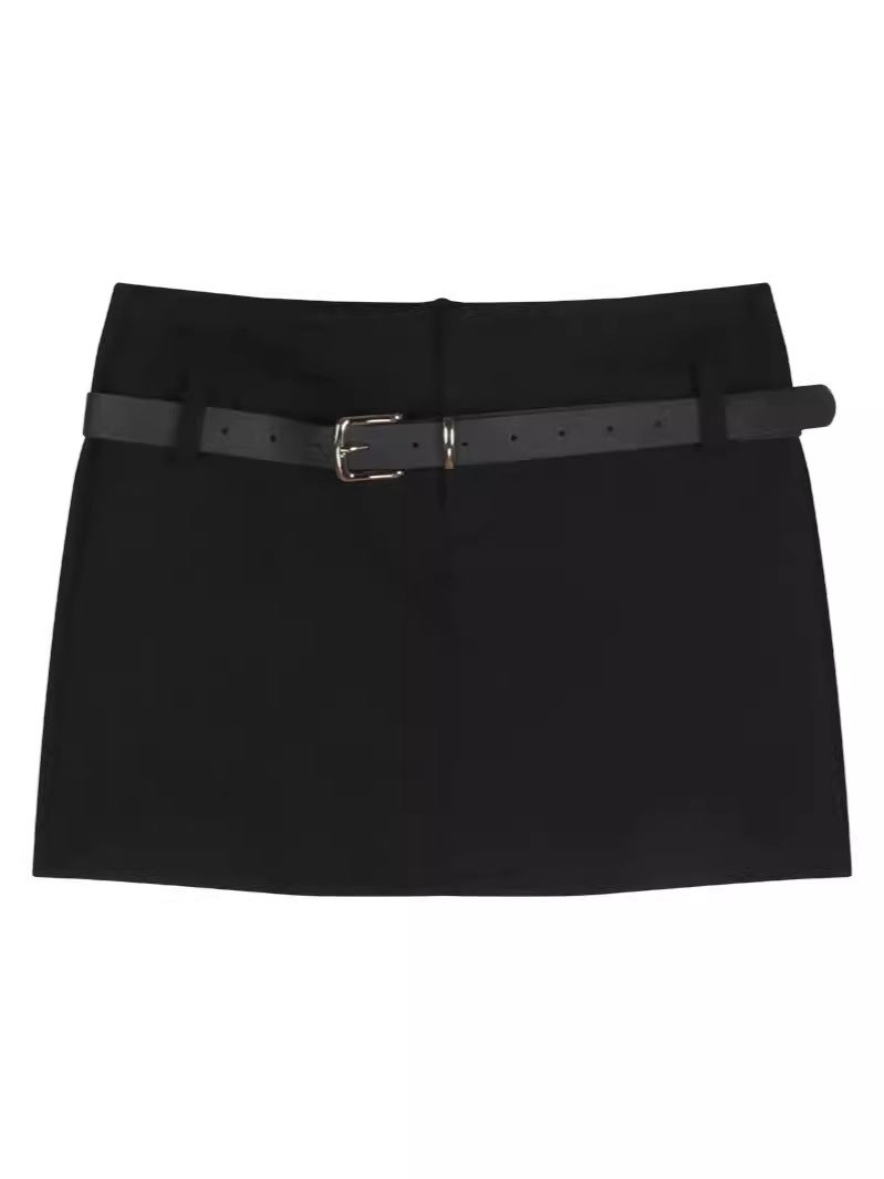Black Belt Skirt Women'S 2024 Style Spice Girls Short Skirt High Waist Pure Tight Hip Skirt - Image 3