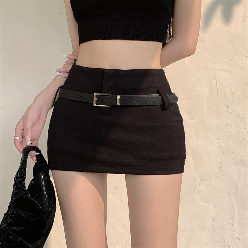 Black Belt Skirt Women'S 2024 Style Spice Girls Short Skirt High Waist Pure Tight Hip Skirt - Image 1