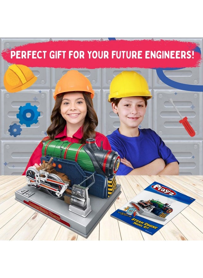 Playz - Train Steam Engine Model Kit To Build For Kids With Real Steam Stem Science Kits For Kids Model Engine Kits For Adults And Educational Hobby Gift Mini Engine Set Engineering Toy Boys & Girls - Image 1