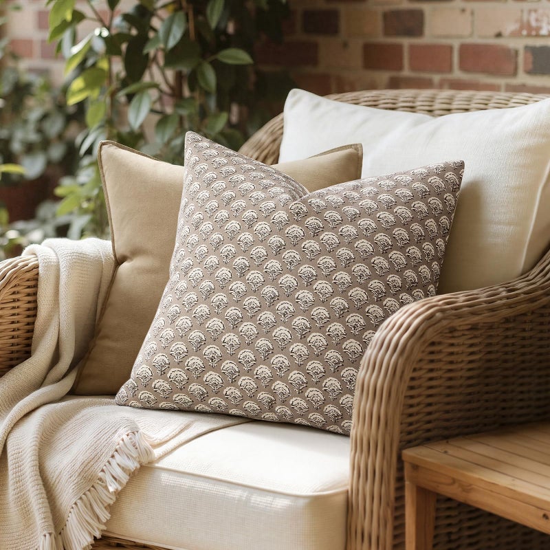 MIULEE Set of 2 Decorative Floral Pillow Covers Neutral Vintage Throw pillows Block Print Boho Farmhouse Cushion Covers for Modern Spring Home Decor Couch Sofa Bed Living Room, 18x18 Inch, Light Taupe - Image 4