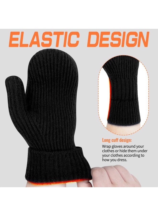 Woogwin Winter Gloves for Men Warm Thick Thermal Fleece Stretchy Knit Womens Wool Mittens for Cold Weather Folding Cuffs, Black, L - Image 4