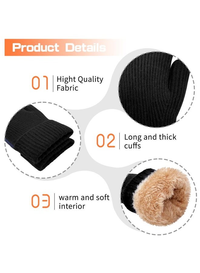Woogwin Winter Gloves for Men Warm Thick Thermal Fleece Stretchy Knit Womens Wool Mittens for Cold Weather Folding Cuffs, Black, L - Image 5