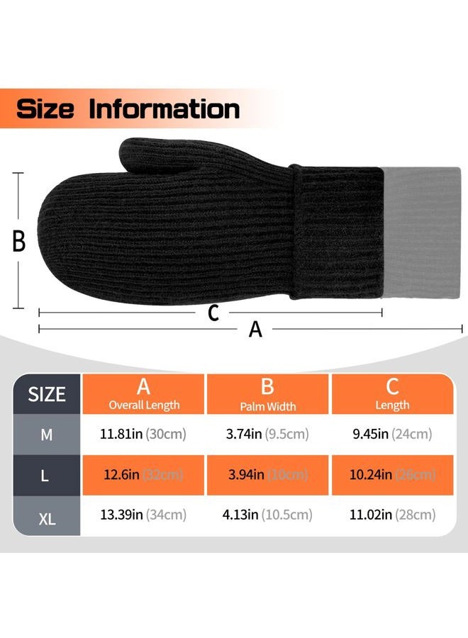 Woogwin Winter Gloves for Men Warm Thick Thermal Fleece Stretchy Knit Womens Wool Mittens for Cold Weather Folding Cuffs, Black, L - Image 3