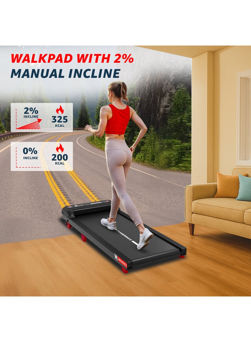 PowerMax Fitness Walkpad-2 Under-Desk Treadmill for Home Use | 3.0 HP Motor, 2% Manual Incline, Shock Absorption 110kg Weight Capacity - Image 2