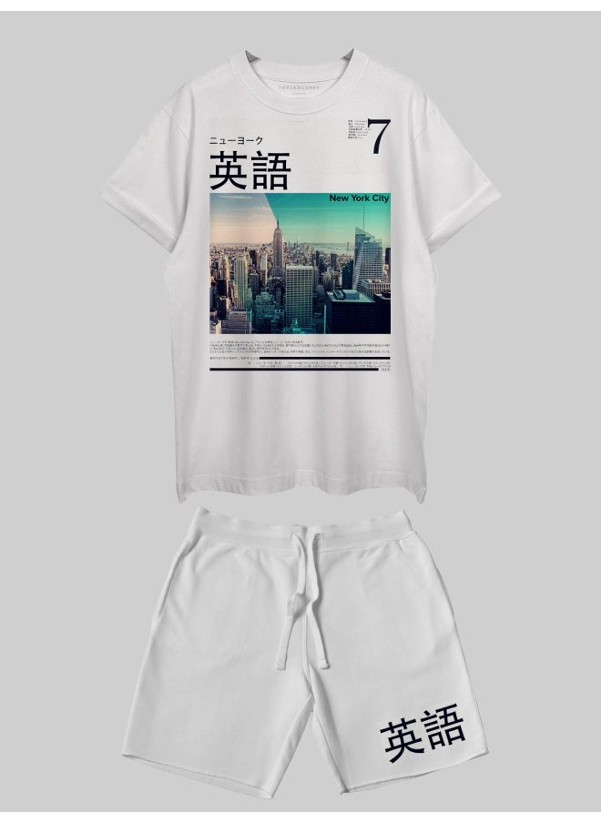 THREADCURRY - THREADCURRY NYC 7 Printed Co-ord Set for Men - Half Sleeve Oversized T-Shirt and Shorts - Image 1