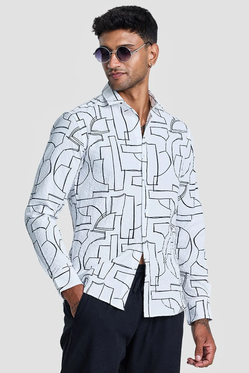 سنيتش قميص أبيض مجرد بنقوش بارزة