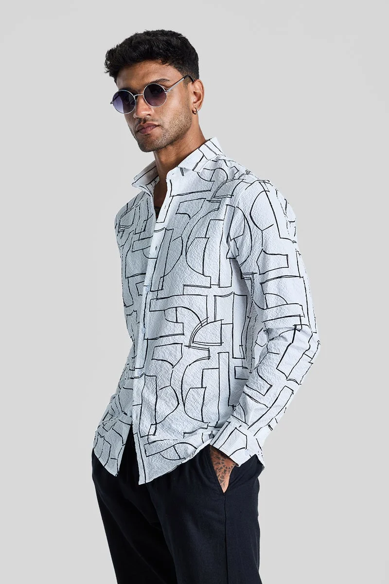 سنيتش قميص أبيض مجرد بنقوش بارزة