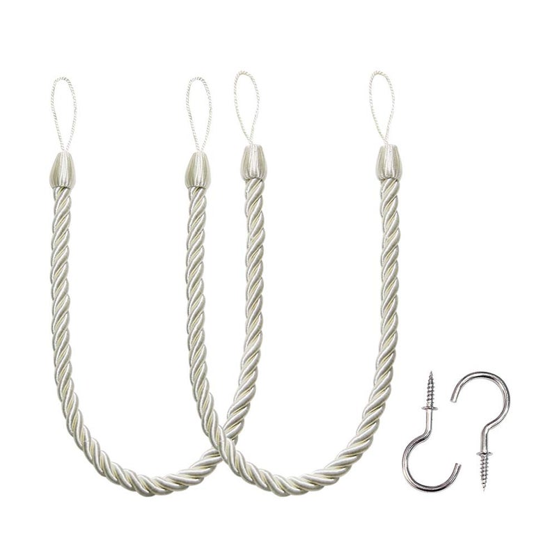 BEL AVENIR Curtain Tiebacks Ropes TieBacks Handmade Curtain Holdbacks with 2 Metal Screw Hooks Cream 2pack