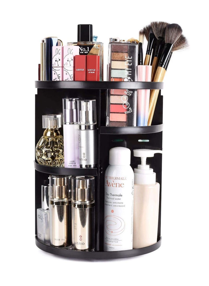 Sharpdo - 360 Rotating Makeup Organizer, DIY Adjustable Makeup Carousel Spinning Holder Storage Rack, Large Capacity Make up Caddy Shelf Cosmetics Organizer Box, Great for Countertop, Black - Image 1