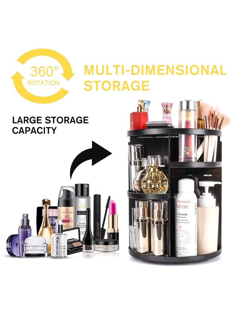 Sharpdo - 360 Rotating Makeup Organizer, DIY Adjustable Makeup Carousel Spinning Holder Storage Rack, Large Capacity Make up Caddy Shelf Cosmetics Organizer Box, Great for Countertop, Black - Image 1