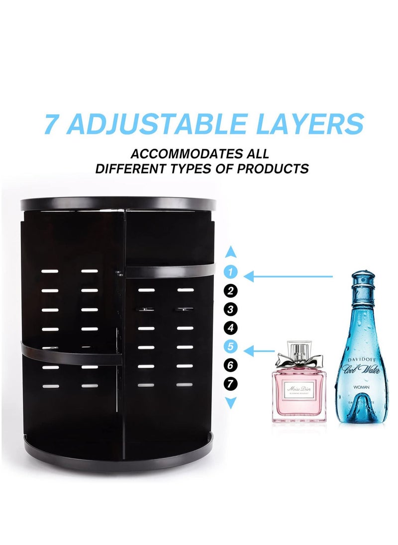 Sharpdo - 360 Rotating Makeup Organizer, DIY Adjustable Makeup Carousel Spinning Holder Storage Rack, Large Capacity Make up Caddy Shelf Cosmetics Organizer Box, Great for Countertop, Black - Image 1