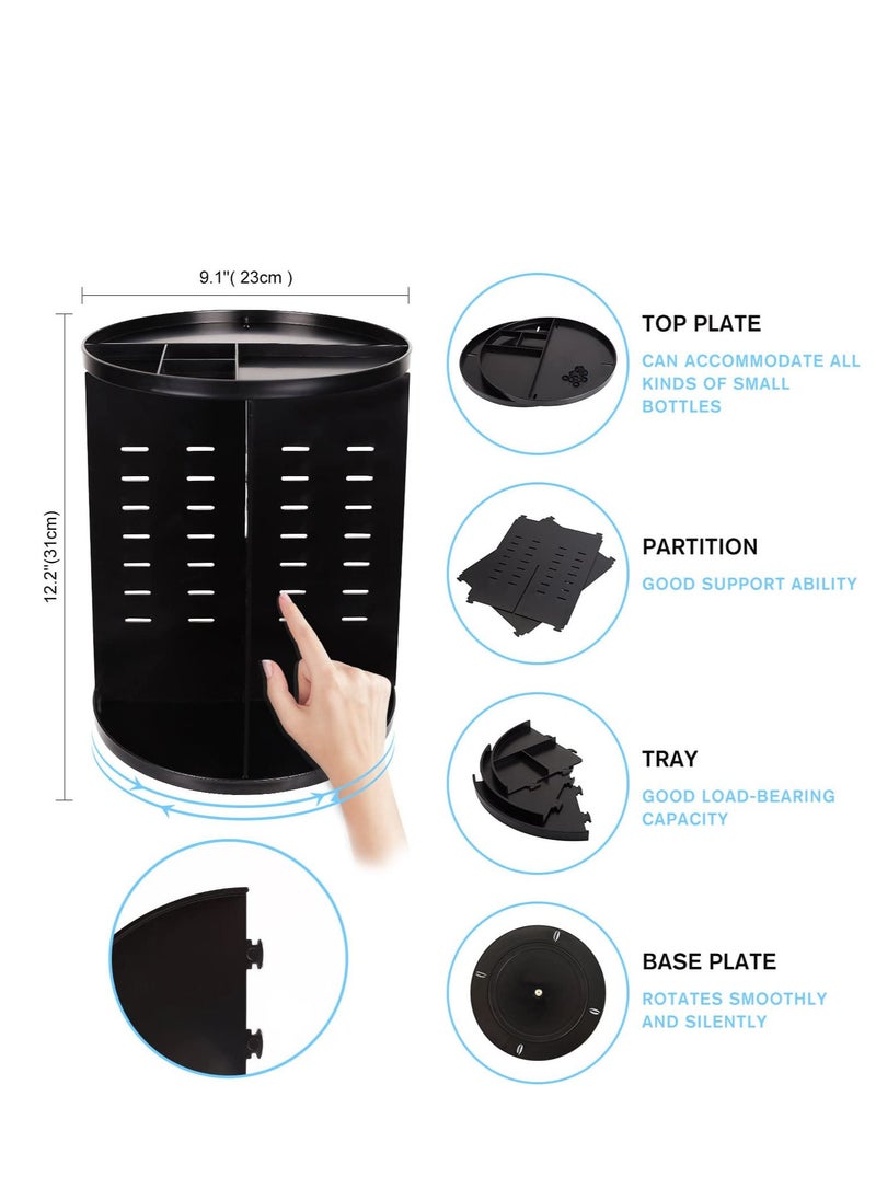 Sharpdo - 360 Rotating Makeup Organizer, DIY Adjustable Makeup Carousel Spinning Holder Storage Rack, Large Capacity Make up Caddy Shelf Cosmetics Organizer Box, Great for Countertop, Black - Image 1