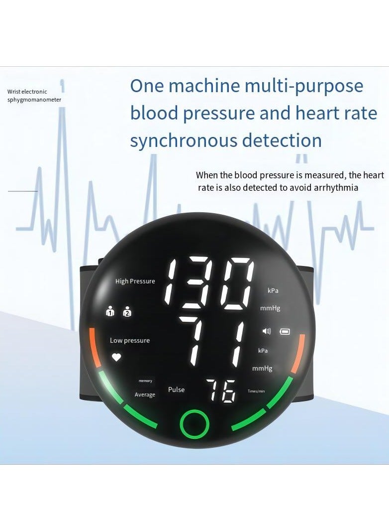 NIBEMINENT Wrist Blood Pressure Monitor,blood pressure and heart rate synchronous，with LED Backlit Display，Rechargeable Medical grade voice notification - Image 1