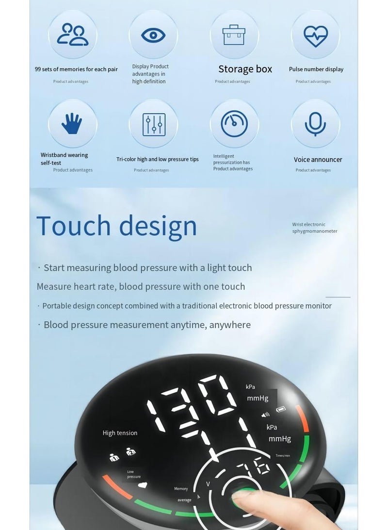 NIBEMINENT Wrist Blood Pressure Monitor,blood pressure and heart rate synchronous，with LED Backlit Display，Rechargeable Medical grade voice notification - Image 4