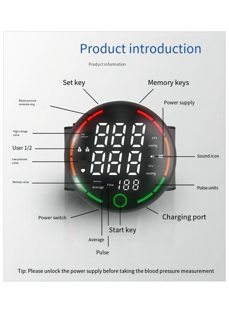 NIBEMINENT Wrist Blood Pressure Monitor,blood pressure and heart rate synchronous，with LED Backlit Display，Rechargeable Medical grade voice notification - Image 3