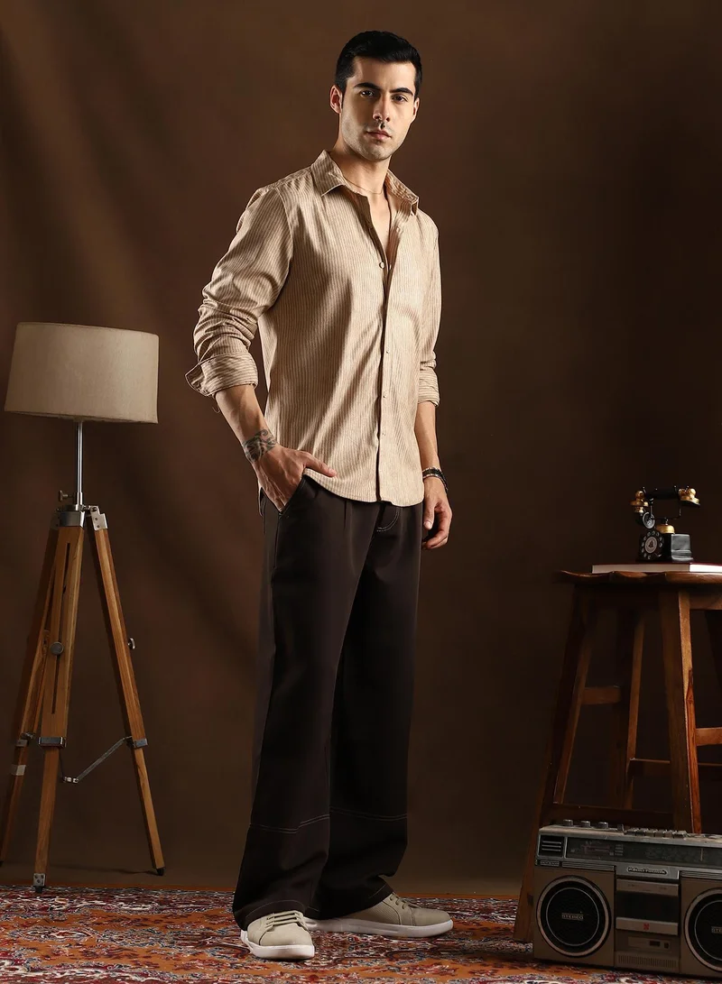 CAHOOT  Men's Sand Beige Rhythm-Weave Shirt for Men | Best Price UAE