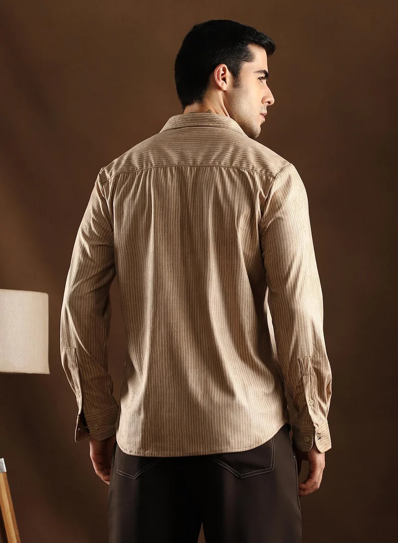 CAHOOT  Men's Sand Beige Rhythm-Weave Shirt for Men | Best Price UAE