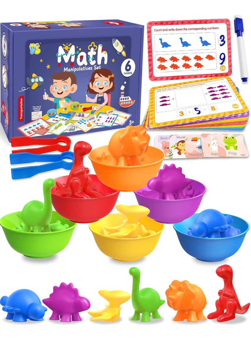 HomarKet Counting Dinosaurs Sensory Toys with Sorting Bowls,STEM Montessori Preschool Educational Learning Math Game Activities Cards (01-Dinosuar)  - Image 1