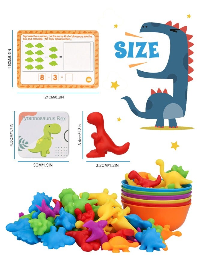 Counting Dinosaurs Sensory Toys with Sorting Bowls,STEM Montessori Preschool Educational Learning Math Game Activities Cards (01-Dinosuar)