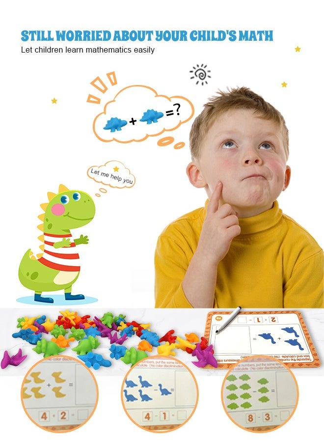 HomarKet Counting Dinosaurs Sensory Toys with Sorting Bowls,STEM Montessori Preschool Educational Learning Math Game Activities Cards (01-Dinosuar)  - Image 5