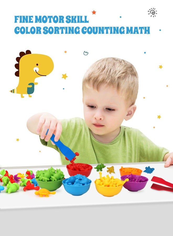 Counting Dinosaurs Sensory Toys with Sorting Bowls,STEM Montessori Preschool Educational Learning Math Game Activities Cards (01-Dinosuar)