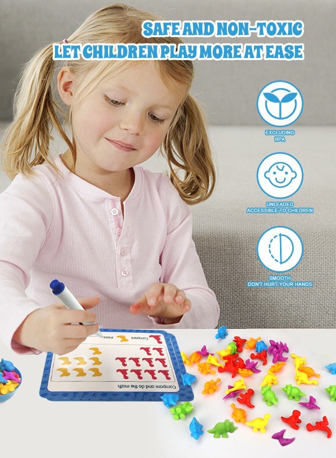 Counting Dinosaurs Sensory Toys with Sorting Bowls,STEM Montessori Preschool Educational Learning Math Game Activities Cards (01-Dinosuar)