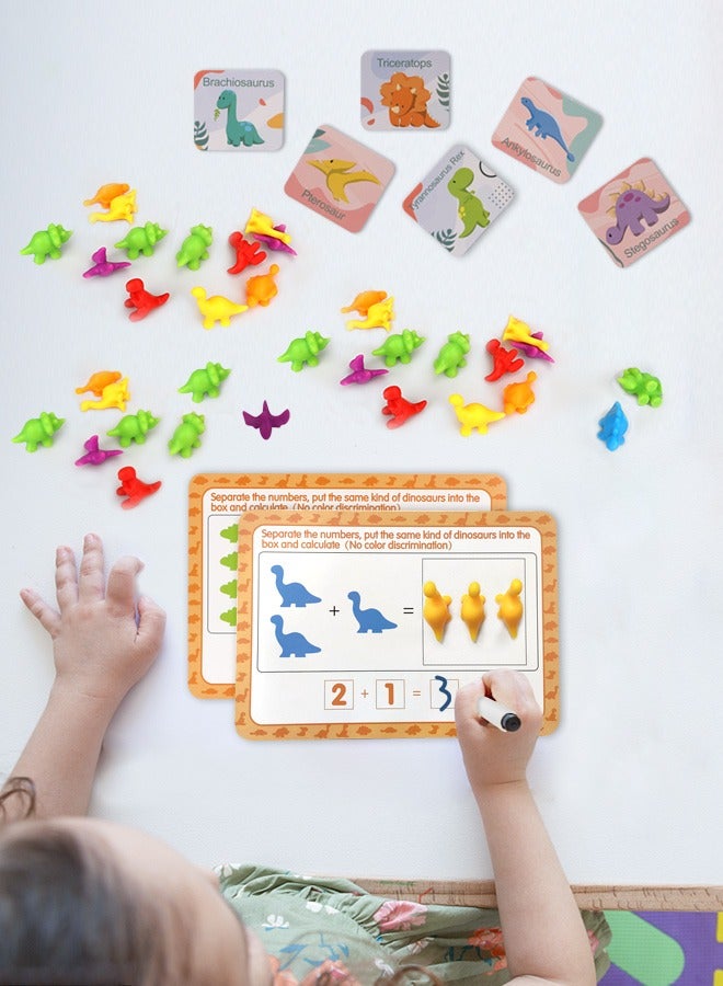 Counting Dinosaurs Sensory Toys with Sorting Bowls,STEM Montessori Preschool Educational Learning Math Game Activities Cards (01-Dinosuar)