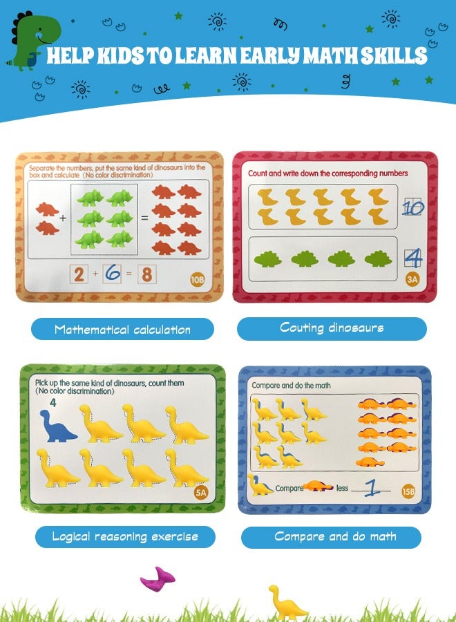 Counting Dinosaurs Sensory Toys with Sorting Bowls,STEM Montessori Preschool Educational Learning Math Game Activities Cards (01-Dinosuar)