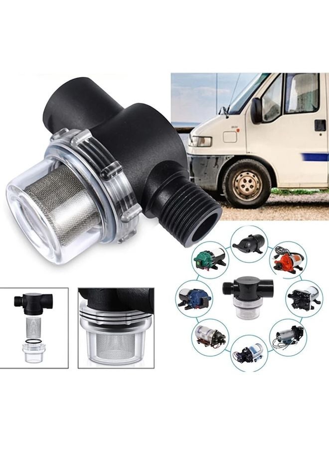 Black 12 Inch RV Water Filter Pump With 4 Point Swivel Nut Strainer Caravan Accessories - Image 2