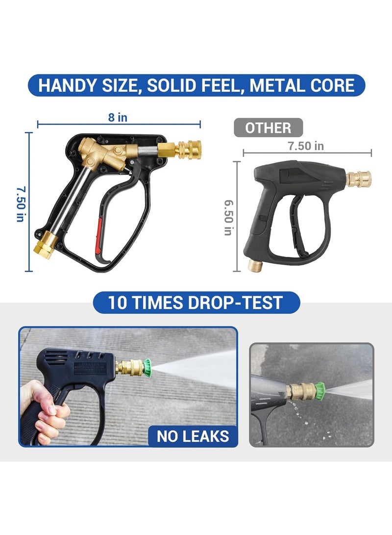 Hihonor Short Pressure Washer Gun, 4000 PSI High Power Washer Spray Gun, 10.5 GPM Foam Gun with 3/8'' Swivel Quick Connect, Pressure Washer Handle with M22-14mm Adapter for Extension Wand & Hose  - Image 4