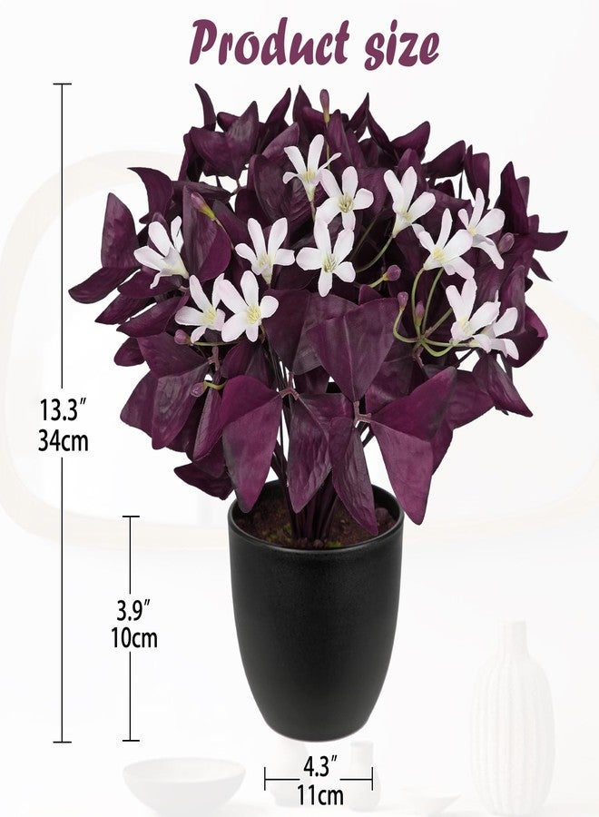 Briful Artificial Purple Foliage Plant with White Flowers, 13.3’’ Faux Tabletop Decor in Matte Black Pot, Compact Decorative Fake Plants for Desk, Shelf & Coffee Table - Image 2