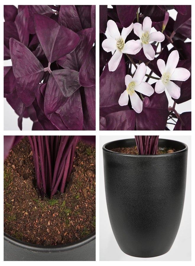 Briful Artificial Purple Foliage Plant with White Flowers, 13.3’’ Faux Tabletop Decor in Matte Black Pot, Compact Decorative Fake Plants for Desk, Shelf & Coffee Table - Image 3