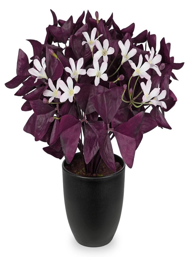 Briful Artificial Purple Foliage Plant with White Flowers, 13.3’’ Faux Tabletop Decor in Matte Black Pot, Compact Decorative Fake Plants for Desk, Shelf & Coffee Table - Image 1