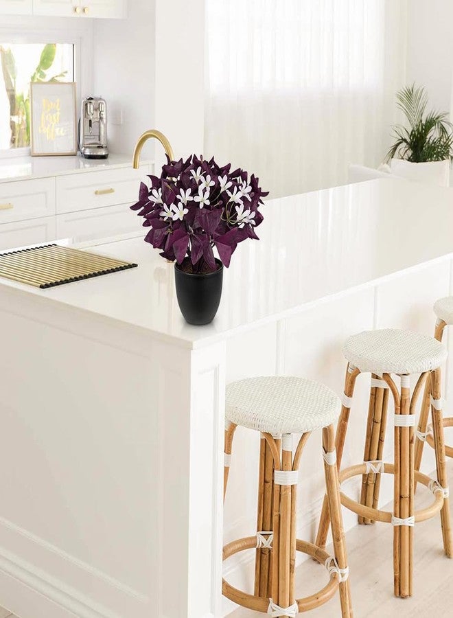 Briful Artificial Purple Foliage Plant with White Flowers, 13.3’’ Faux Tabletop Decor in Matte Black Pot, Compact Decorative Fake Plants for Desk, Shelf & Coffee Table - Image 4