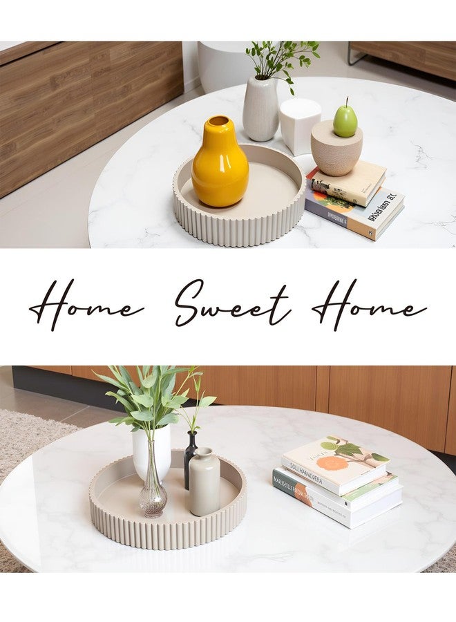 Buecasa Modern Table Round Decorative Trays 2pcs Home Decor - Circle Coffee Table Centerpiece Set 12"/10" - Warm Grey Concrete Tray with Fluted Edge - Image 4