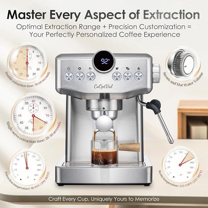 20-Bar Espresso Machine & Cafetera Espresso  Fully Customizable Brewing (Temperature, Time, Volume, Steam)  Steam Wand & Milk Frother, Stainless Steel  Latte Machine & Cappuccino Machine - Image 2