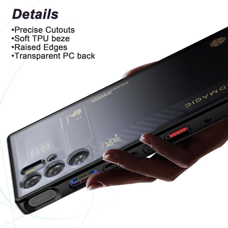 Foluu Slim Fit Case for ZTE Nubia Red Magic 9 Pro/9S Pro, Translucent Matte Hard PC Back & Soft TPU Bumper Protective Shockproof Case - Black - Image 3