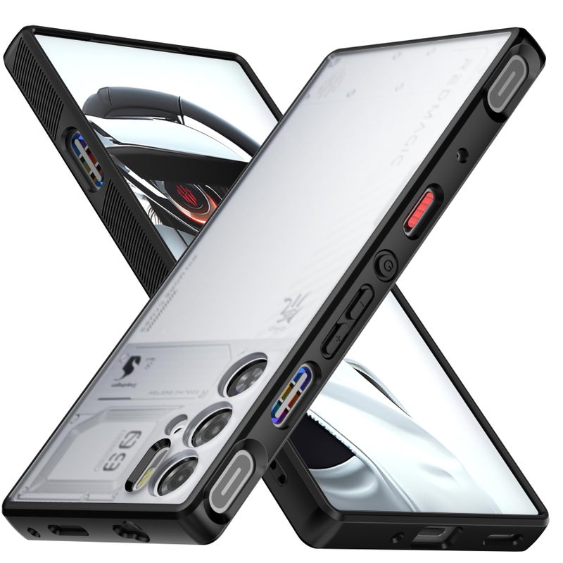 Foluu Slim Fit Case for ZTE Nubia Red Magic 9 Pro/9S Pro, Translucent Matte Hard PC Back & Soft TPU Bumper Protective Shockproof Case - Black - Image 1