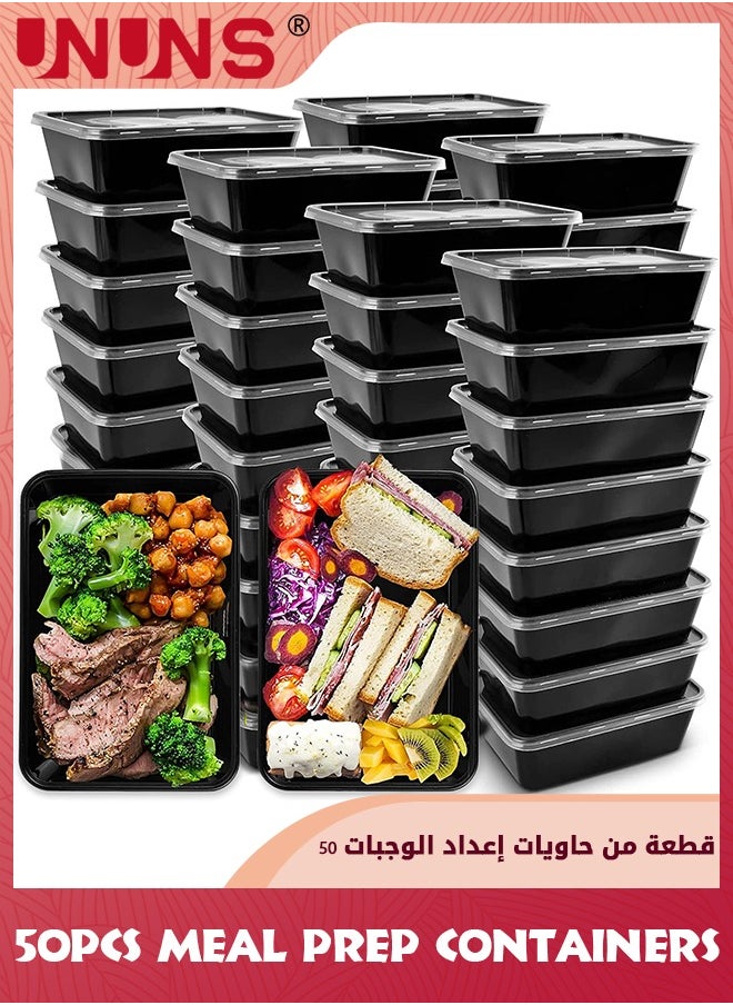 UNUNS - Meal Prep Containers,50Pack 1000ML Food Prep Containers With Lids,Disposable To Go Containers,Plastic Food Storage Containers With Lids,BPA Free,Stackable,Microwave Safe - Image 1