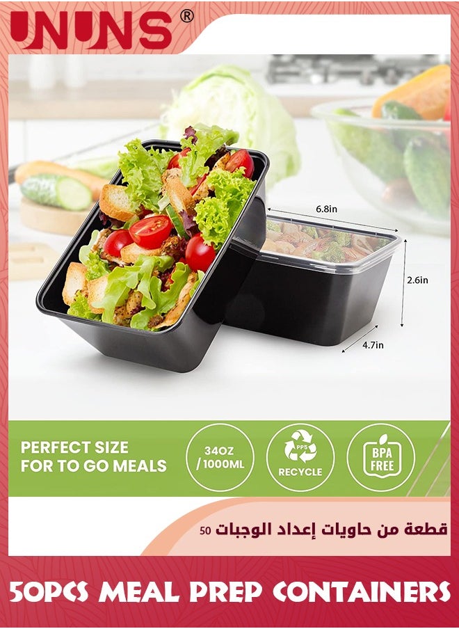 UNUNS - Meal Prep Containers,50Pack 1000ML Food Prep Containers With Lids,Disposable To Go Containers,Plastic Food Storage Containers With Lids,BPA Free,Stackable,Microwave Safe - Image 1