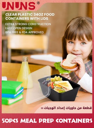 Meal Prep Containers,50Pack 1000ML Food Prep Containers With Lids,Disposable To Go Containers,Plastic Food Storage Containers With Lids,BPA Free,Stackable,Microwave Safe - view 2