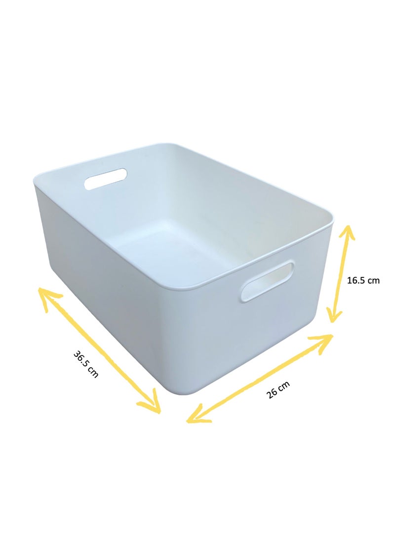 FCG Home - Pantry Cupboard Storage Organizer White Box Basket Bin with Handles (Large)