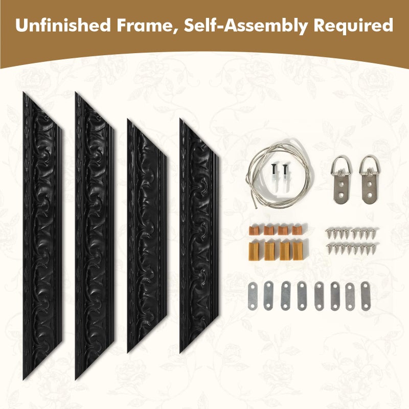 FOLKOR Vintage Canvas Frame for 18x24 Art Prints Oil Paintings, 2.6" Wide DIY Wood Ornate Open Back Wall Frames for Gothic Landscape Family Animal Memorial Portraits, No Glass & Back (Black) - Image 2
