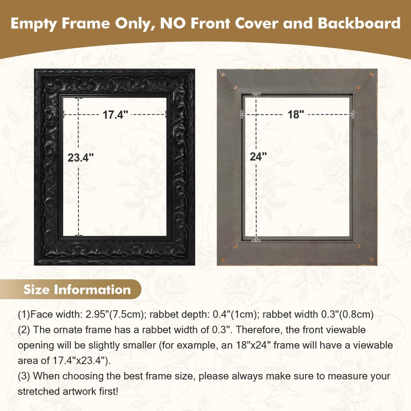 FOLKOR Vintage Canvas Frame for 18x24 Art Prints Oil Paintings, 2.6" Wide DIY Wood Ornate Open Back Wall Frames for Gothic Landscape Family Animal Memorial Portraits, No Glass & Back (Black) - Image 4